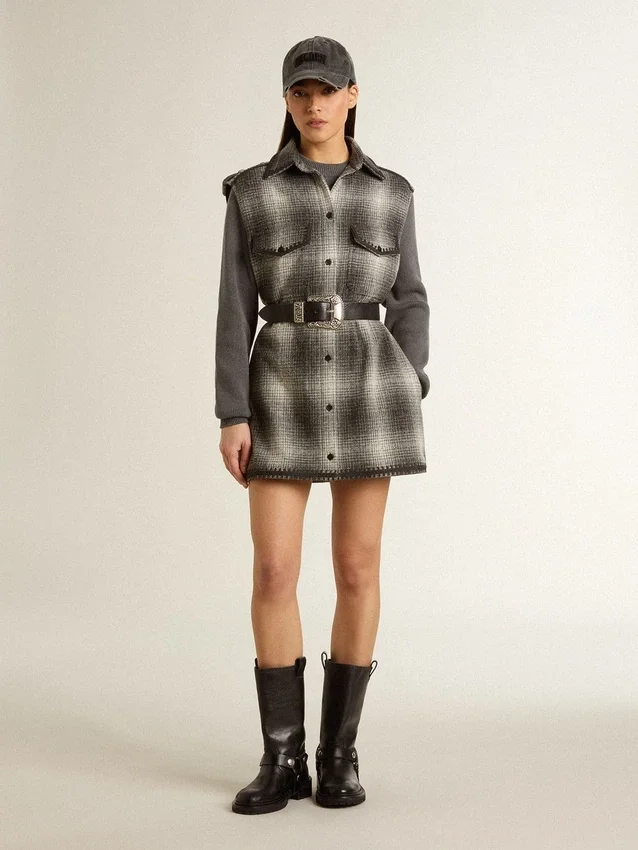 Dunkelgraues Hemdkleid aus Wollmischung für Damen