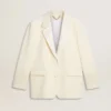 Einfädige Oversize-Jacke in Weiss mit Seidenoptik und Stickerei