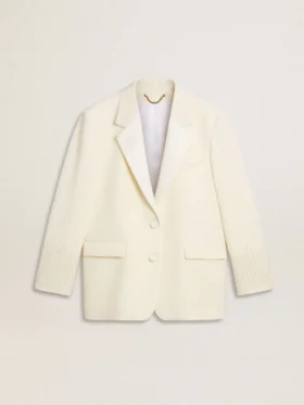 Einfädige Oversize-Jacke in Weiss mit Seidenoptik und Stickerei