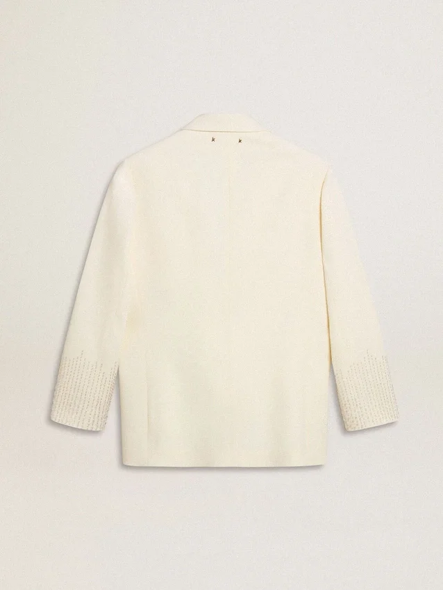 Einfädige Oversize-Jacke in Weiss mit Seidenoptik und Stickerei