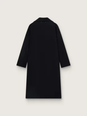 Einreihiger Cocoon-Mantel für Damen aus dunkelblauer Wolle mit goldenem Knopf