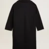 Einreihiger Cocoon-Mantel für Damen aus dunkelblauer Wolle mit goldenem Knopf