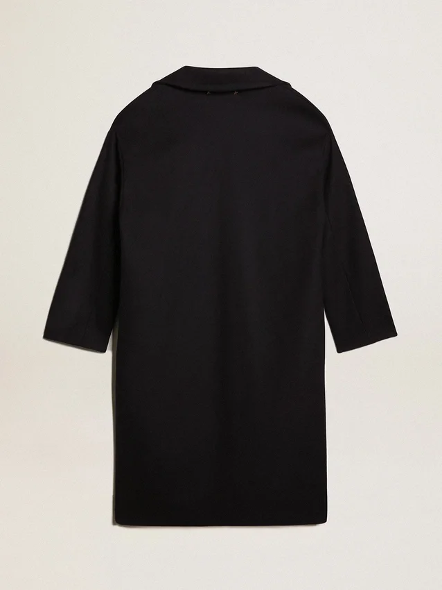 Einreihiger Cocoon-Mantel für Damen aus dunkelblauer Wolle mit goldenem Knopf