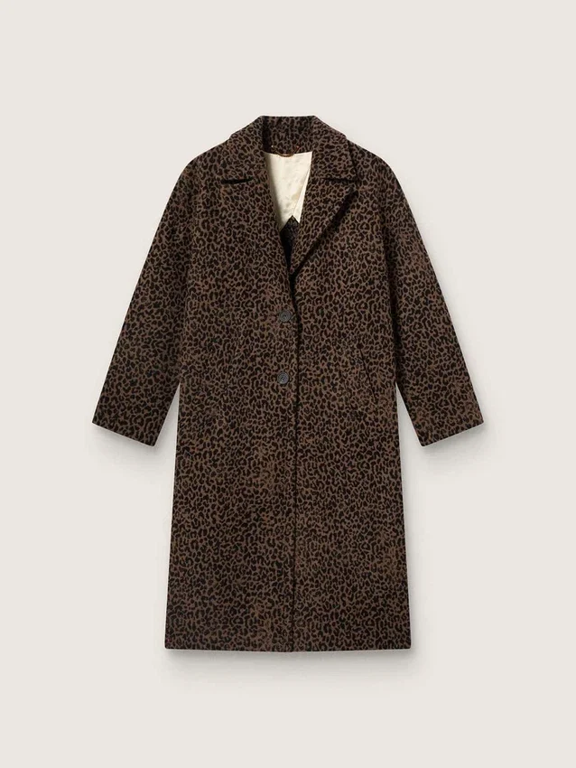 Einreihiger Cocoon-Mantel für Damen aus Wolle mit Jacquard-Motiv
