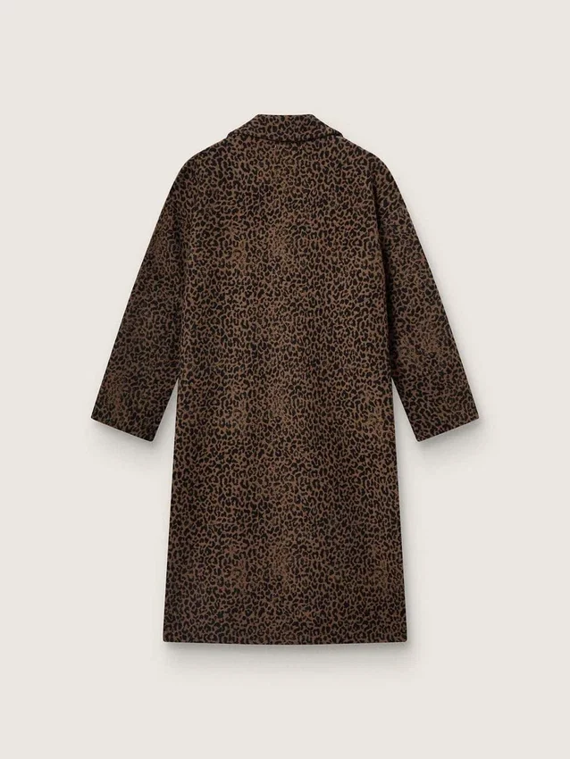 Einreihiger Cocoon-Mantel für Damen aus Wolle mit Jacquard-Motiv