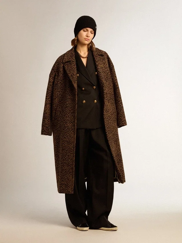 Einreihiger Cocoon-Mantel für Damen aus Wolle mit Jacquard-Motiv