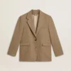 Einreihiger Damen-Blazer in sandfarbenem Fischgrätenmuster