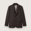 Einreihiger Herren-Blazer aus dunkelbrauner Wolle mit feinem Streifenmuster