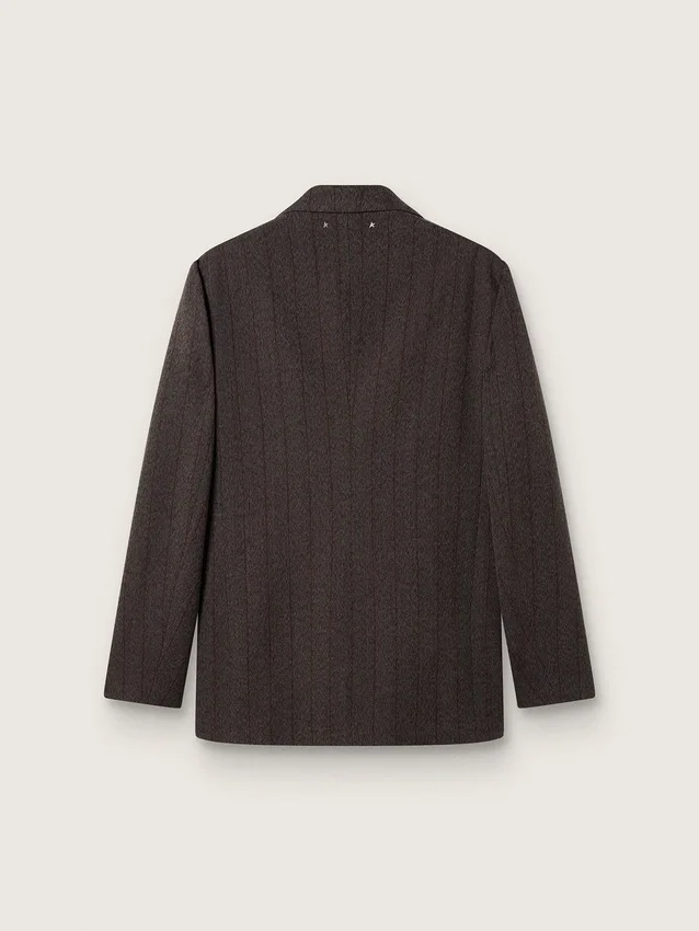 Einreihiger Herren-Blazer aus dunkelbrauner Wolle mit feinem Streifenmuster