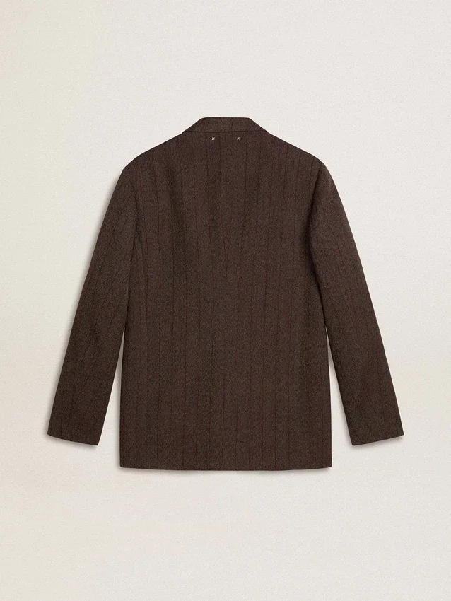 Einreihiger Herren-Blazer aus dunkelbrauner Wolle mit feinem Streifenmuster