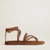 Flache Penelope-Sandalen für Damen aus tabakfarbenem Leder mit Wildledersohle