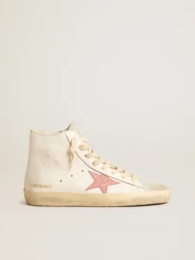 Francy aus cremefarbenem Nappa mit rosa Stern aus Leder mit Krokodil-Print