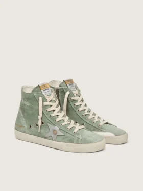 Francy aus grünem Wildleder mit Stern aus silbernem Metallic-Leder