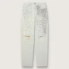 Gebleichte Damenjeans mit Cabochon-Kristallen