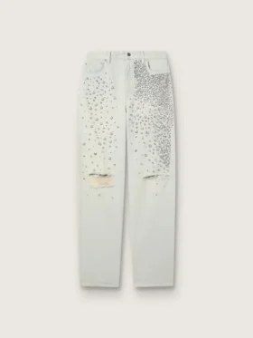 Gebleichte Damenjeans mit Cabochon-Kristallen