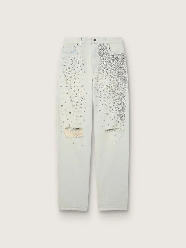 Gebleichte Damenjeans mit Cabochon-Kristallen