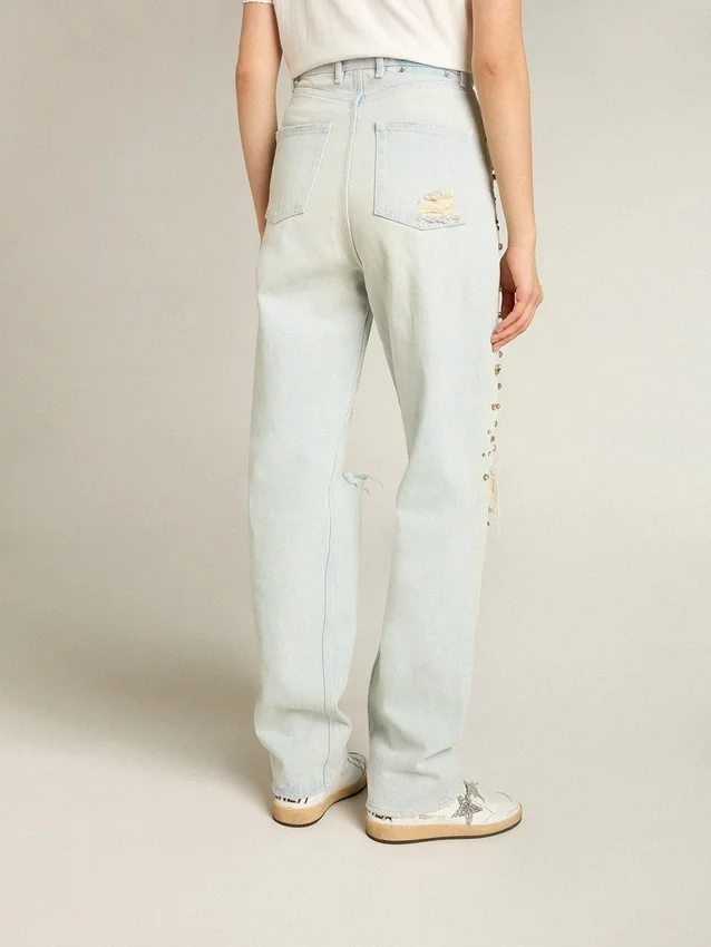 Gebleichte Damenjeans mit Cabochon-Kristallen
