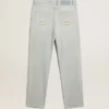 Gebleichte Damenjeans mit Cabochon-Kristallen