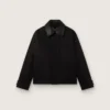 Gepolsterte Herren-Kurzjacke aus schwarzer Baumwolle mit Lederkragen