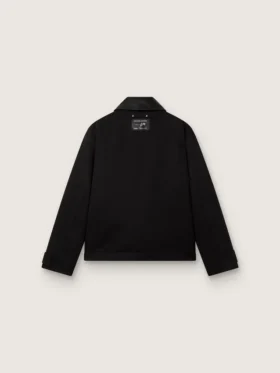 Gepolsterte Herren-Kurzjacke aus schwarzer Baumwolle mit Lederkragen