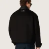 Gepolsterte Herren-Kurzjacke aus schwarzer Baumwolle mit Lederkragen