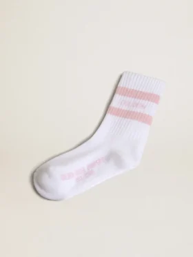 Gerippte Socken mit rosa Streifen und Logo