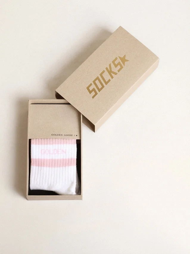 Gerippte Socken mit rosa Streifen und Logo
