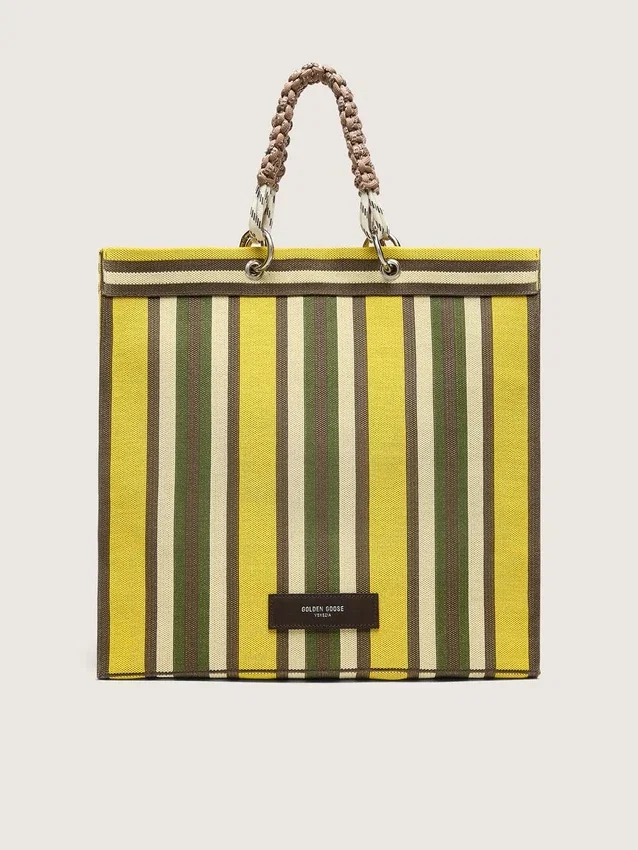 Gestreifte Spiaggina-Tasche in Gelb, Grün und Braun