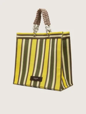 Gestreifte Spiaggina-Tasche in Gelb, Grün und Braun