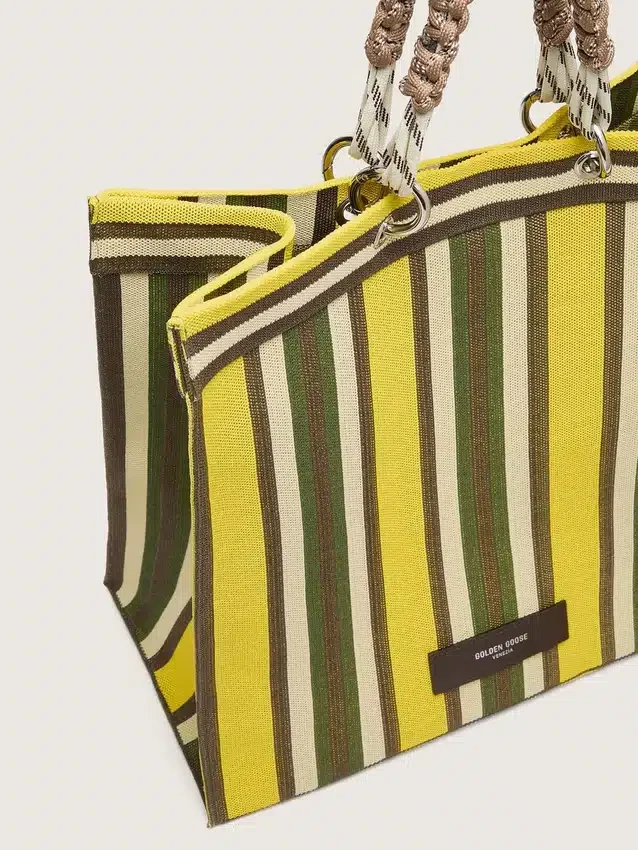 Gestreifte Spiaggina-Tasche in Gelb, Grün und Braun