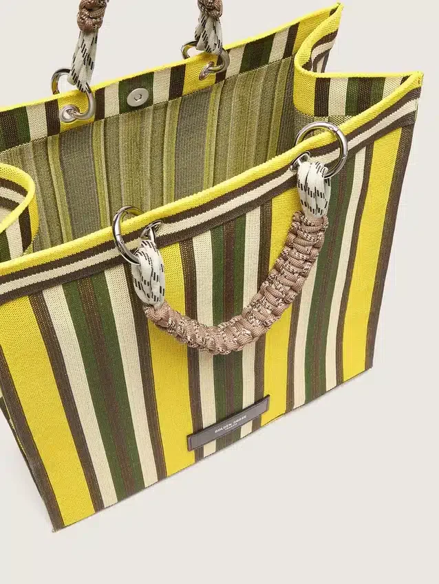 Gestreifte Spiaggina-Tasche in Gelb, Grün und Braun