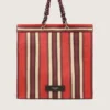 Gestreifte Spiaggina-Tasche in Rot, Creme und Burgunderrot