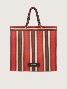 Gestreifte Spiaggina-Tasche in Rot, Creme und Burgunderrot