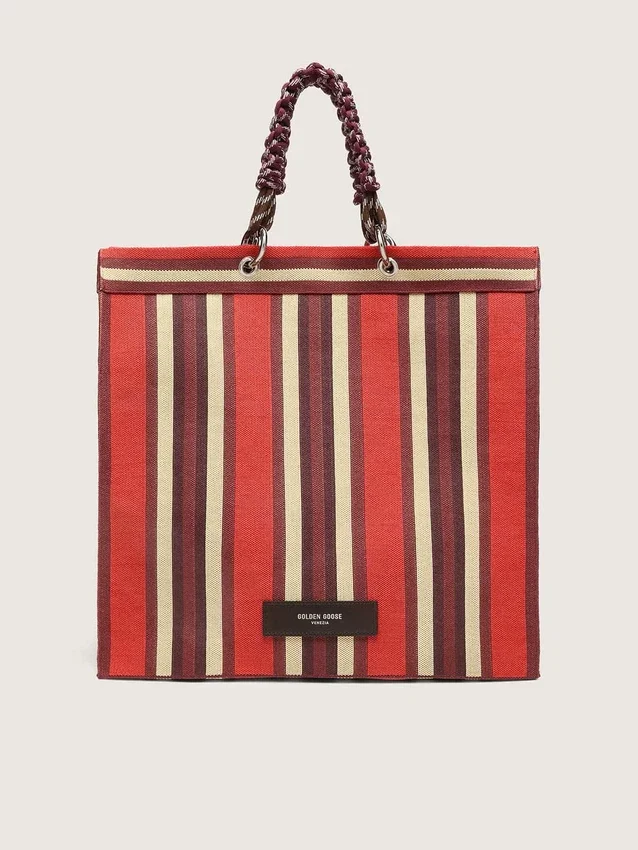 Gestreifte Spiaggina-Tasche in Rot, Creme und Burgunderrot