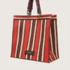 Gestreifte Spiaggina-Tasche in Rot, Creme und Burgunderrot