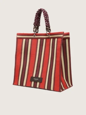 Gestreifte Spiaggina-Tasche in Rot, Creme und Burgunderrot