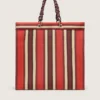 Gestreifte Spiaggina-Tasche in Rot, Creme und Burgunderrot