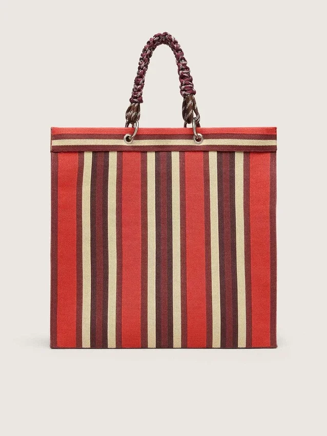 Gestreifte Spiaggina-Tasche in Rot, Creme und Burgunderrot