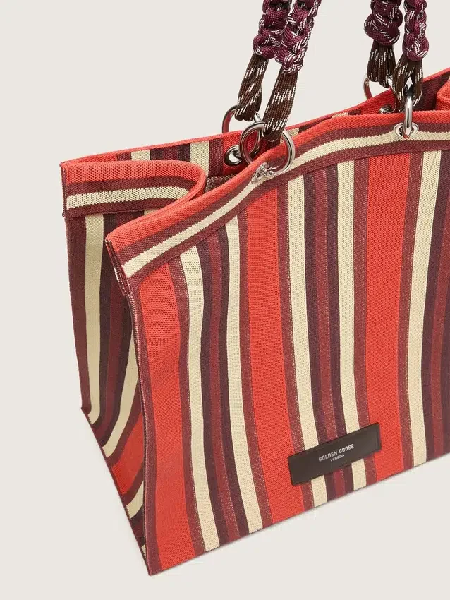 Gestreifte Spiaggina-Tasche in Rot, Creme und Burgunderrot