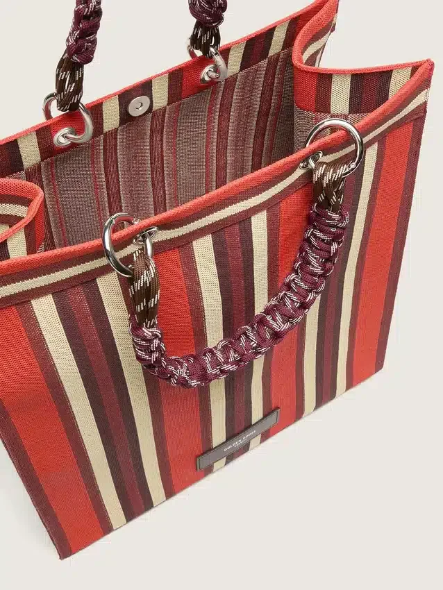 Gestreifte Spiaggina-Tasche in Rot, Creme und Burgunderrot