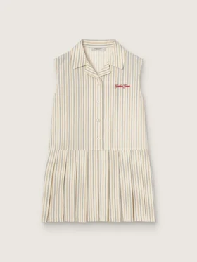 Gestreiftes, ärmelloses Hemdkleid für Mädchen in Ecru, Beige und Grau