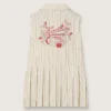 Gestreiftes, ärmelloses Hemdkleid für Mädchen in Ecru, Beige und Grau