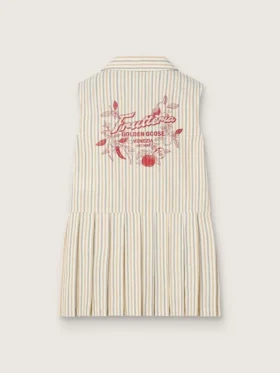 Gestreiftes, ärmelloses Hemdkleid für Mädchen in Ecru, Beige und Grau
