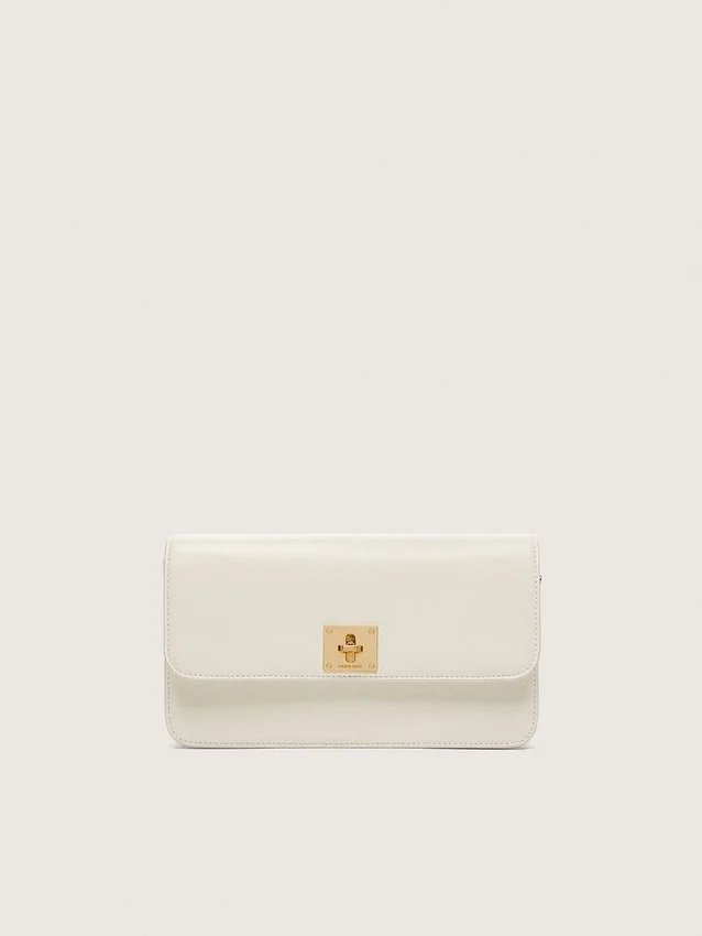 Gioia-Tasche aus butterfarbenem, genarbtem Leder mit goldenen Details