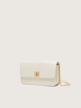Gioia-Tasche aus butterfarbenem, genarbtem Leder mit goldenen Details
