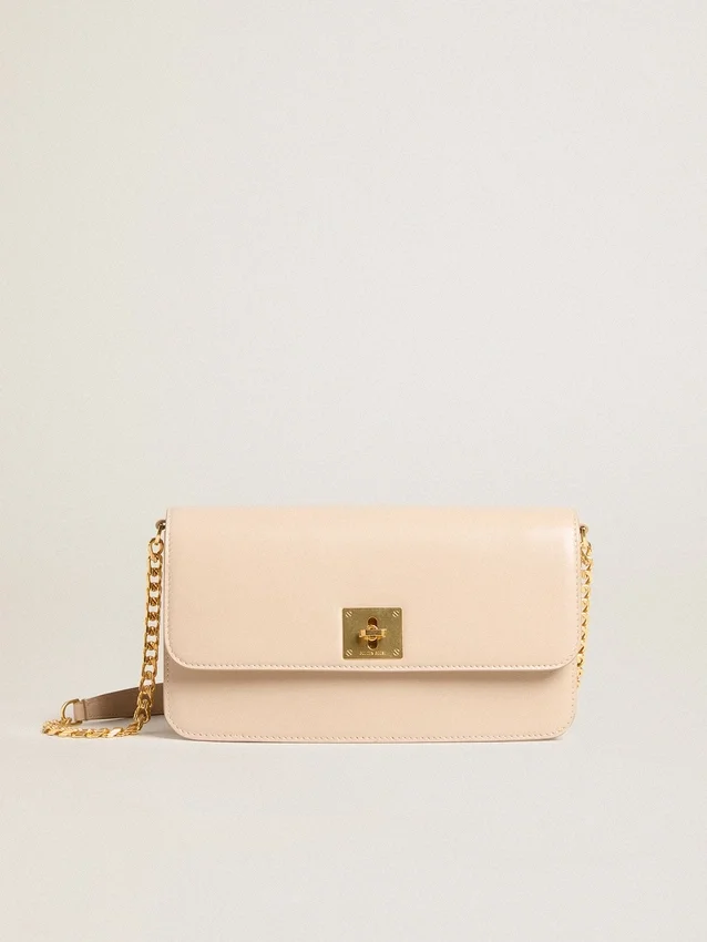 Gioia-Tasche aus hellrosa genarbtem Leder mit goldenen Details