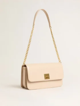 Gioia-Tasche aus hellrosa genarbtem Leder mit goldenen Details