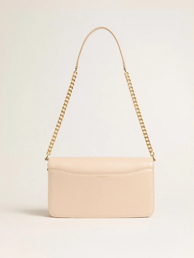 Gioia-Tasche aus hellrosa genarbtem Leder mit goldenen Details