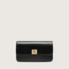 Gioia-Tasche aus schwarzem, geprägtem Leder mit goldenen Details