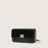 Gioia-Tasche aus schwarzem, geprägtem Leder mit goldenen Details